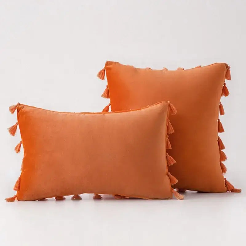Orange velvet throw pillows with matching tassels complement decorbites black velvet tassel fringe pillow cover for sofa decor