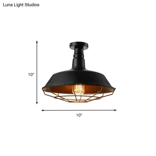 Lámpara de techo DecorBites™ con jaula metálica vintage negra, semiempotrada, para interiores, 1 cabezal, con pantalla tipo granero - Ancho: 10", 14" o 18"