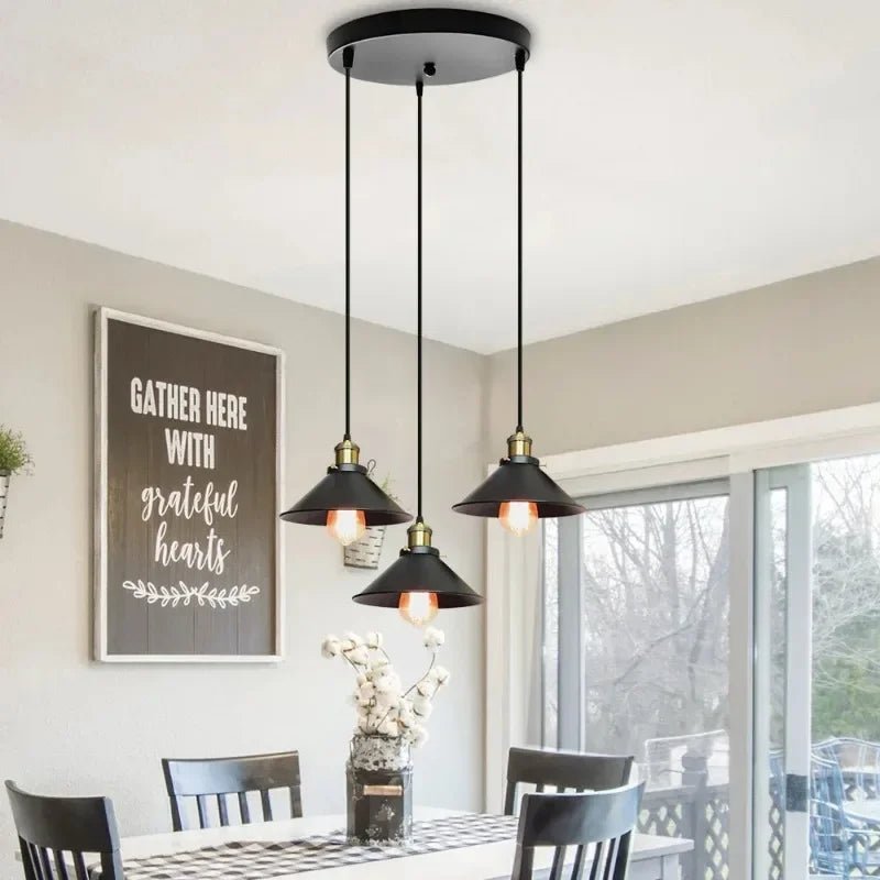 Black Vintage Metal Multi-Head Pendant Light - Decorbites