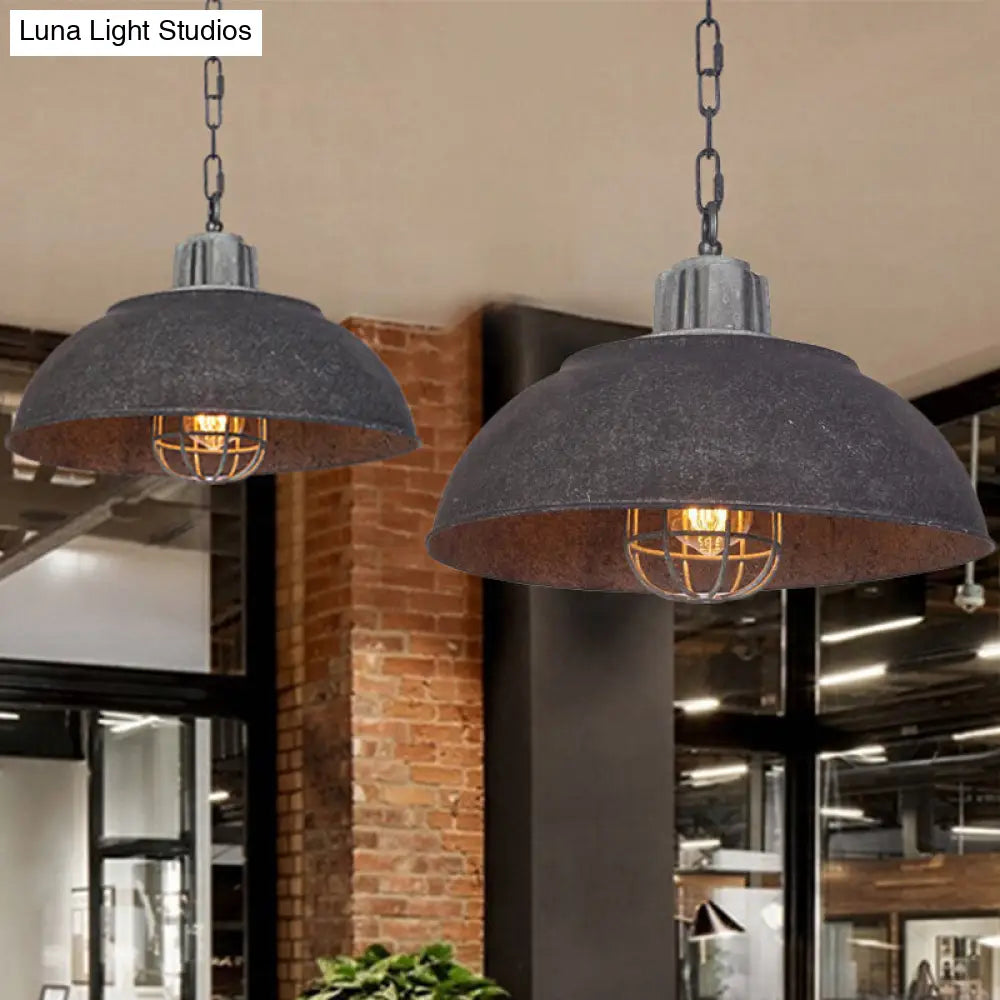 Black Vintage Metal Pendant Light with Oval Cage Shade - Single Head Suspension Lamp