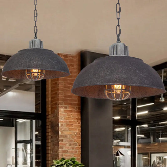 Black Vintage Metal Pendant Light with Oval Cage Shade - Single Head Suspension Lamp