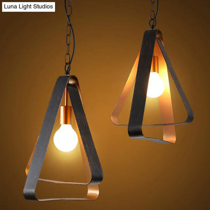 Black Vintage Style Open Cage Pendant Light with Triangle Design for Dining Room Ceiling Fixture"
or 
"Vintage Style Black Pendant Light with Triangle Design for Dining Room Ceiling Fixture