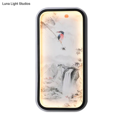 Black Wall Mount LED Sconce: Aluminum Asia Cascade Mural Light for Living Room