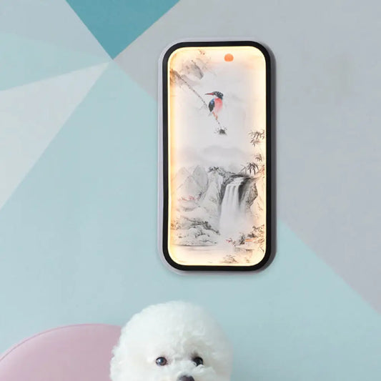 Black Wall Mount LED Sconce: Aluminum Asia Cascade Mural Light for Living Room