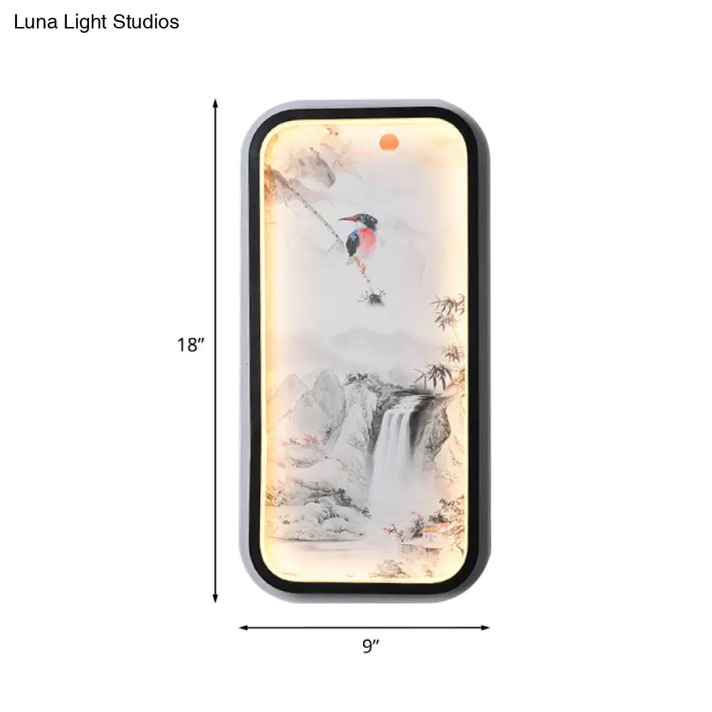 Black Wall Mount LED Sconce: Aluminum Asia Cascade Mural Light for Living Room