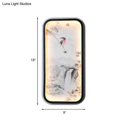 Black Wall Mount LED Sconce: Aluminum Asia Cascade Mural Light for Living Room