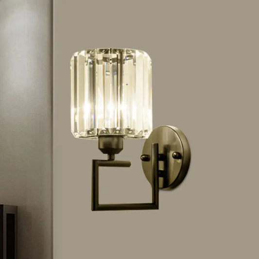 DecorBites™ Black Wall-Mounted Crystal Sconce with Contemporary Cylindrical Design