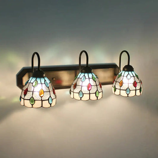 Black Wall Mounted Sconce with Grid Pattern, Beige/Clear Glass, 3 Heads, and Agate Decoration