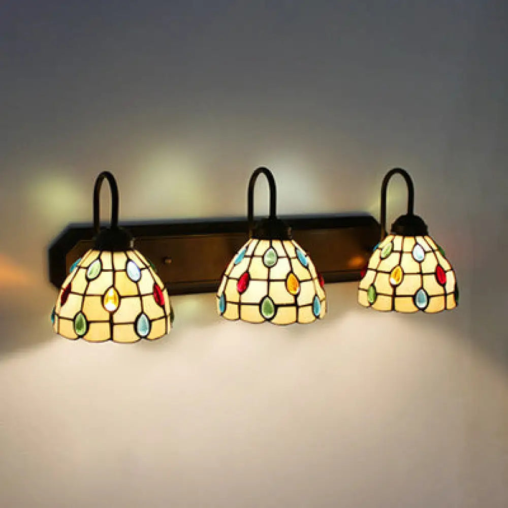 Black Wall Mounted Sconce with Grid Pattern, Beige/Clear Glass, 3 Heads, and Agate Decoration