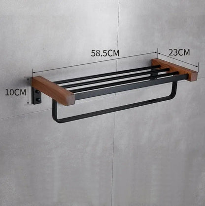 Black metal and wood towel rack from decorbites black walnut bathroom set with modern industrial design and storage features
