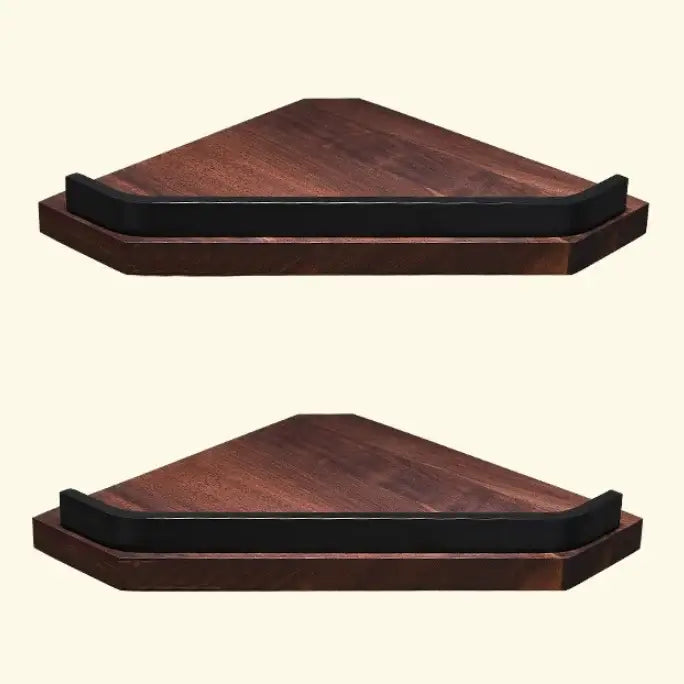 Dark brown wooden corner shelf with black metal trim from decorbites black walnut bathroom set for stylish storage