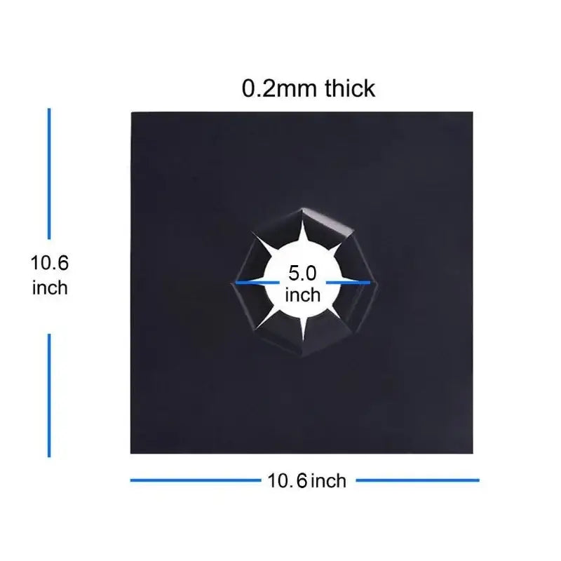 Black washable gas stove surface protector mat 10.6 inch square with hexagonal cutout for stove surface use