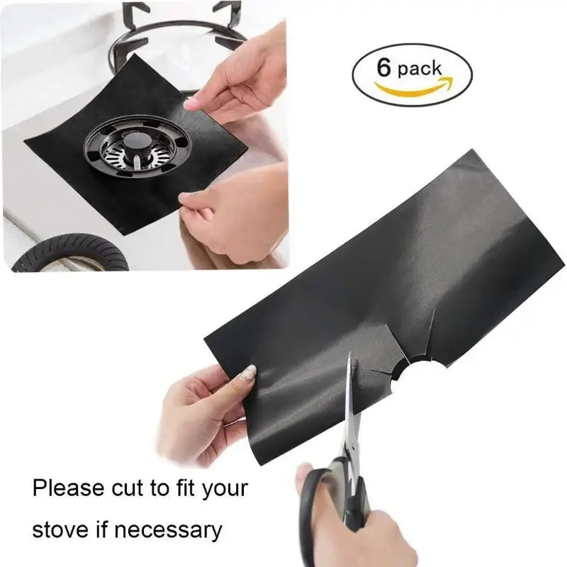 Black flexible silicone gas stove surface protector pads 6-pack washable mats for stove surface protection
