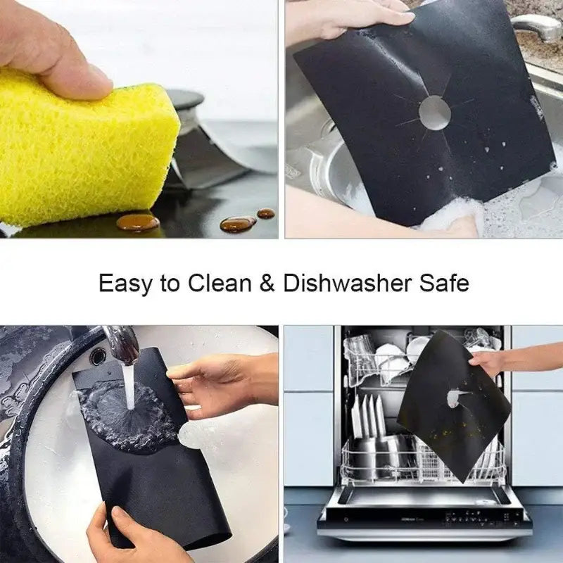 Black flexible silicone gas stove surface protector mat with circular center hole for stove surface protection