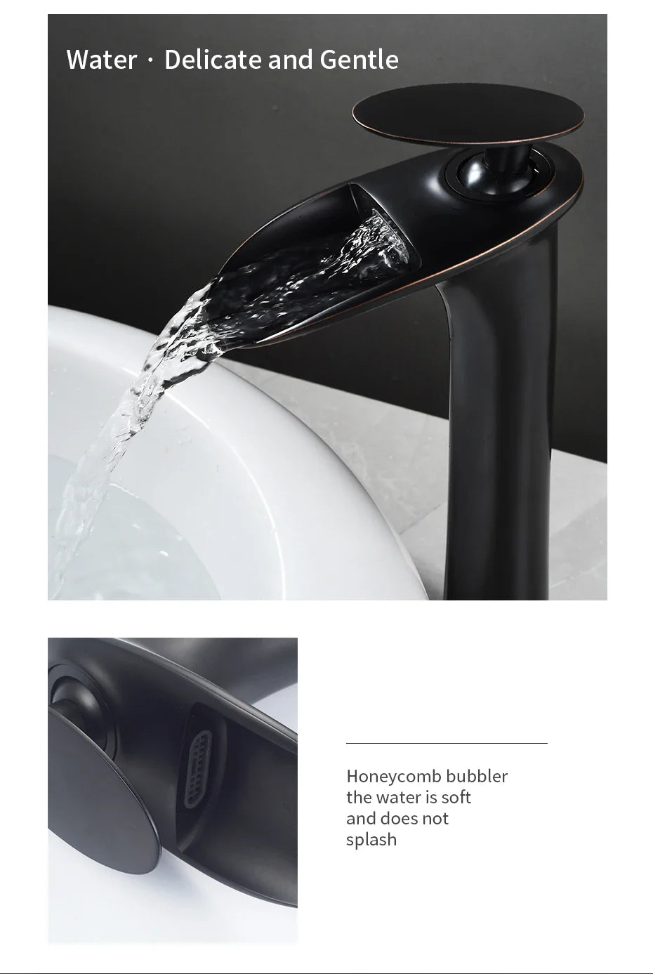 Black Waterfall Bathroom Faucet Mixer Tap