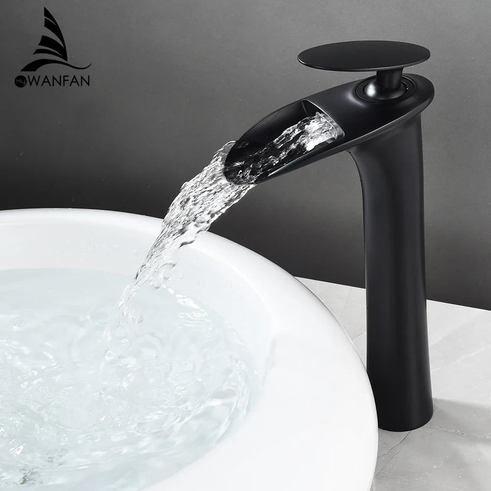 Black Waterfall Bathroom Faucet Mixer Tap