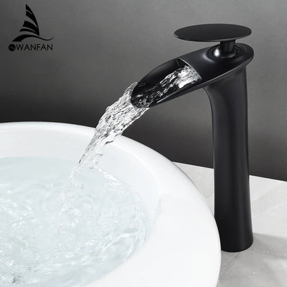 Black Waterfall Bathroom Faucet Mixer Tap