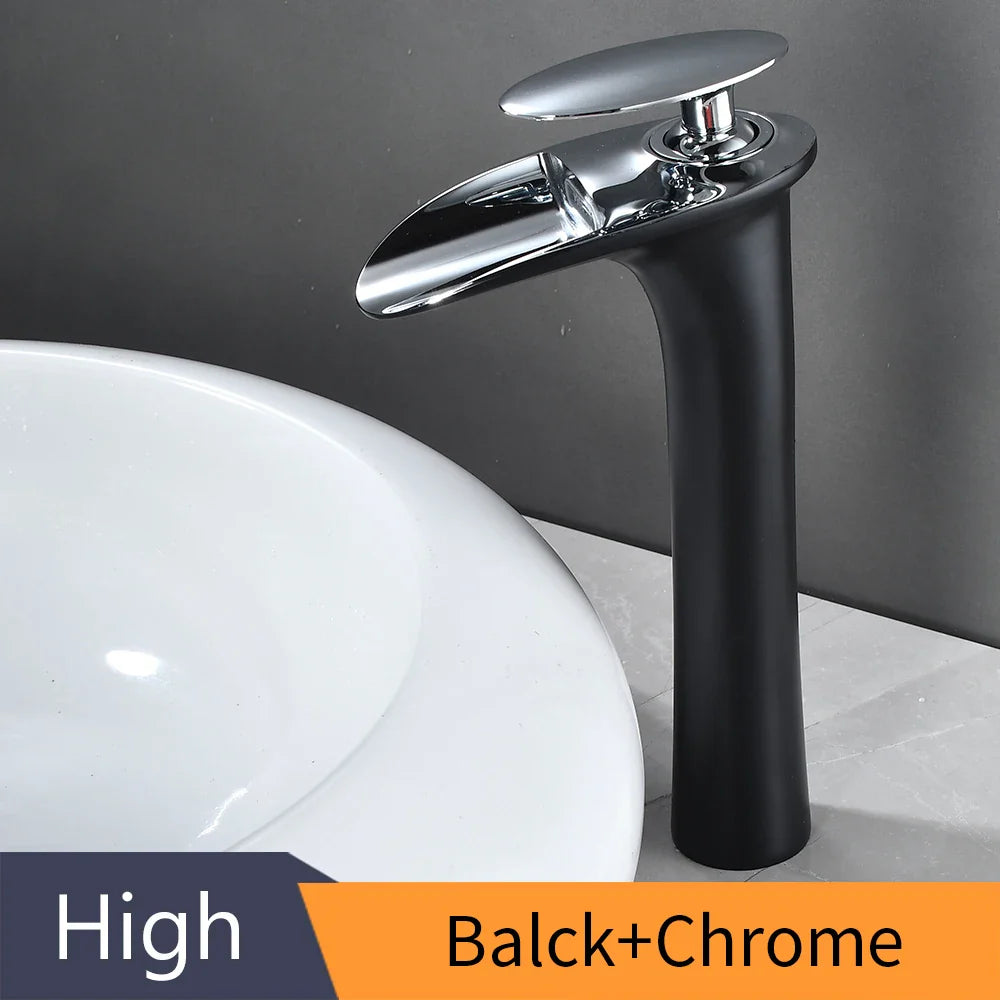 Black Waterfall Bathroom Faucet Mixer Tap - Black and Chrome / United States