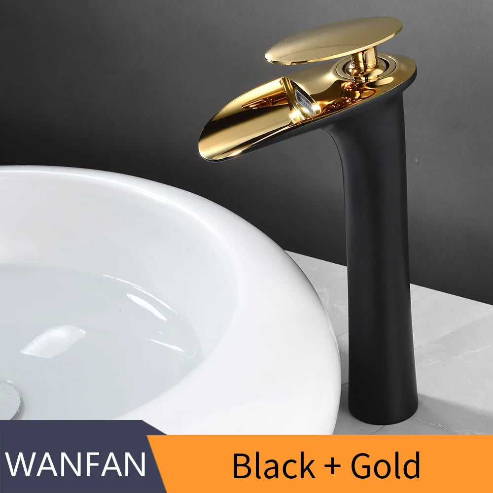 Black Waterfall Bathroom Faucet Mixer Tap - Black and Gold / United States