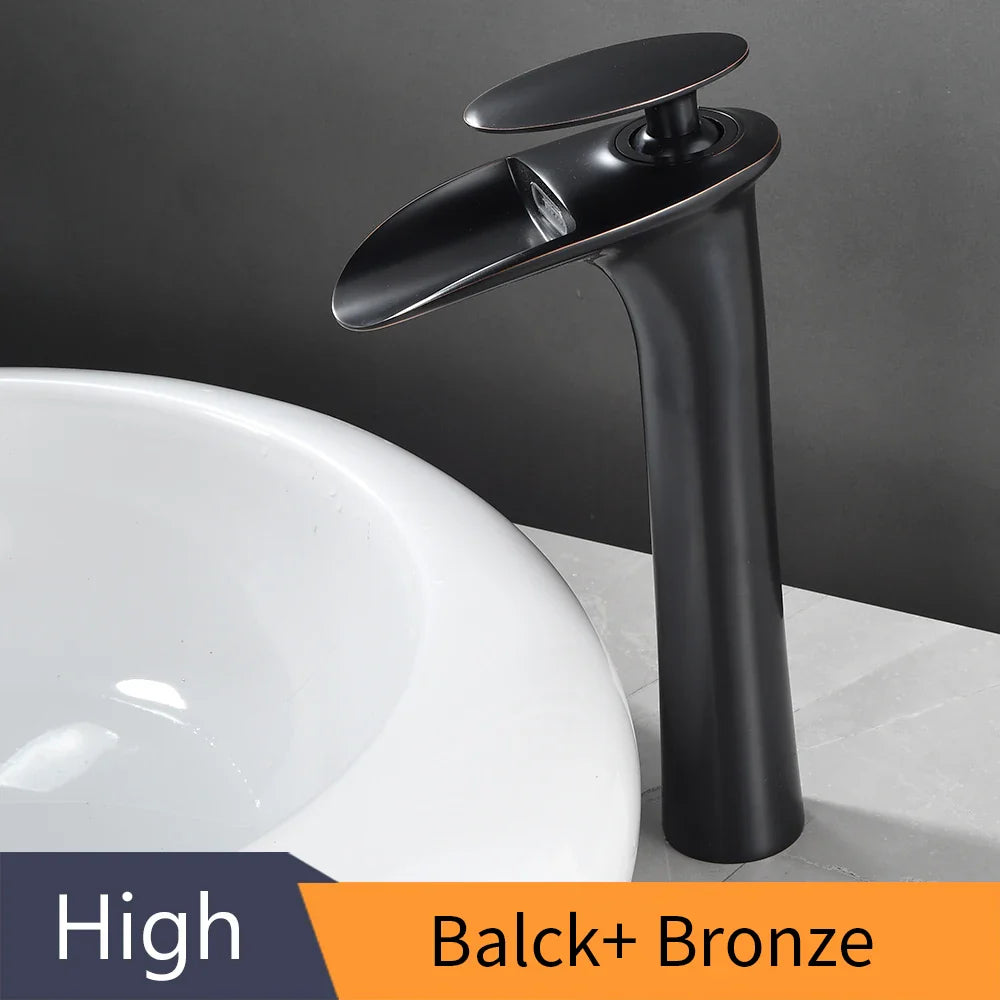 Black Waterfall Bathroom Faucet Mixer Tap - Black Bronze / United States
