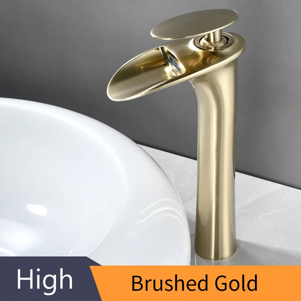 Black Waterfall Bathroom Faucet Mixer Tap - Brushed Gold / United States