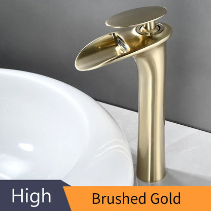 Black Waterfall Bathroom Faucet Mixer Tap - Brushed Gold / United States