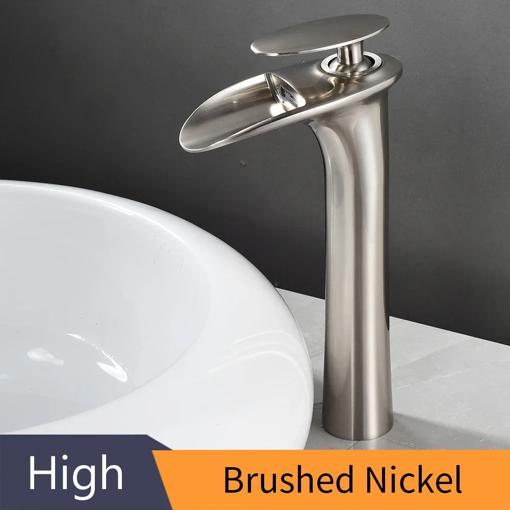 Black Waterfall Bathroom Faucet Mixer Tap - Brushed Nichel / United States