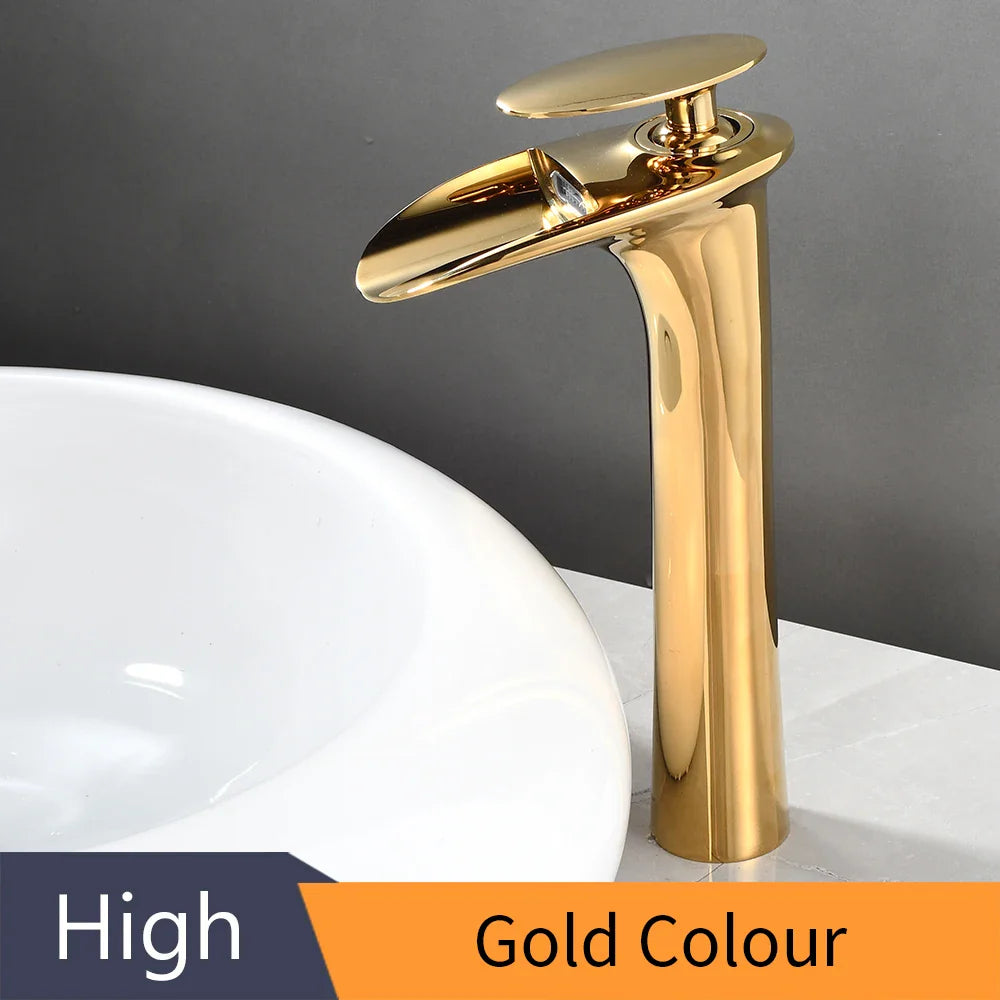 Black Waterfall Bathroom Faucet Mixer Tap - Gold / United States