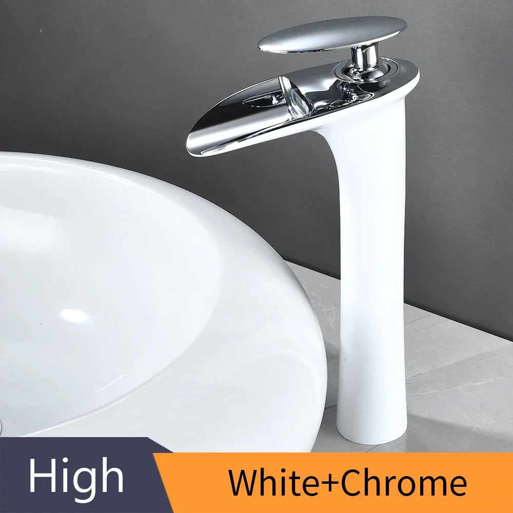 Black Waterfall Bathroom Faucet Mixer Tap - White and Chrome / United States