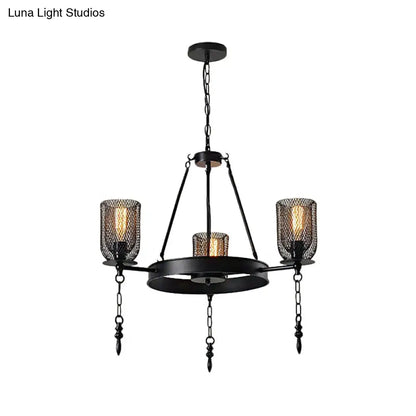 Black Wheel Design Bell Metallic Chandelier - Industrial 3/6 Lights Dining Room Hanging Lamp Kit