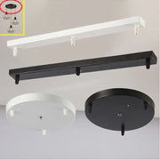 Black and white metal base canopy plate with adjustable hooks for hanging pendant light chandelier in dining room