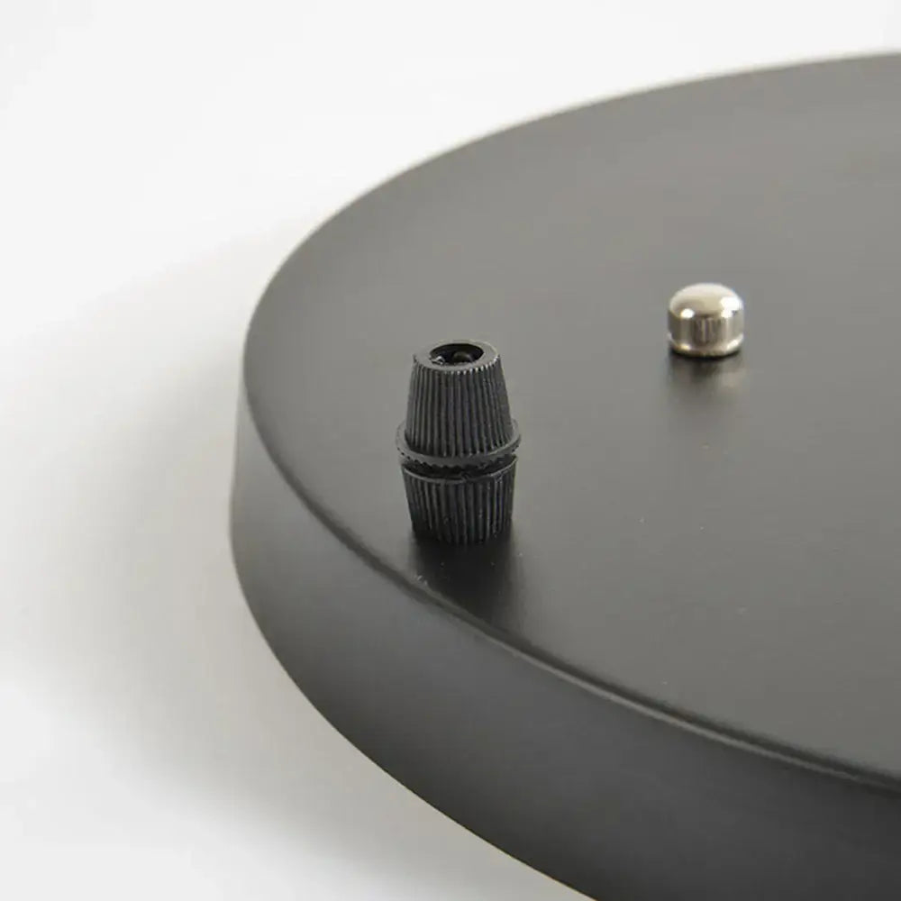 Black matte pendant light base canopy plate with textured threaded connector and silver cap for dining room chandelier