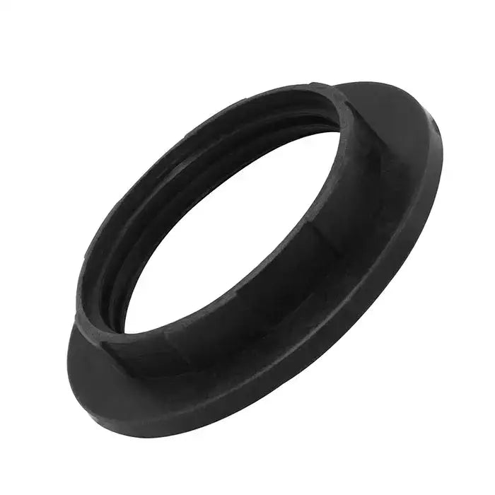 Black rubber grommet with smooth textured surface and concentric ridges for 40mm collar rings light socket adapter