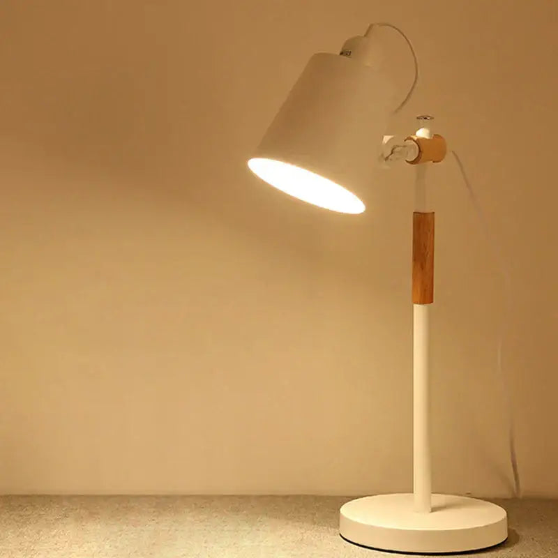 Black and white decorbites adjustable wood desk lamp with wooden accent and warm light for bedroom study decor