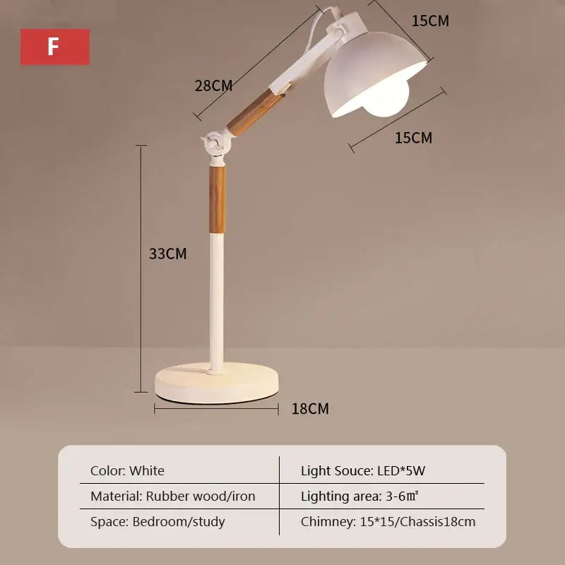 White desk lamp with wooden arm and base featuring an led light source decorbites adjustable wood desk lamp