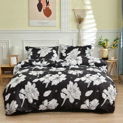 Black and white branch flower duvet cover set with bold white floral pattern for bedroom decorbites branch flower bedding