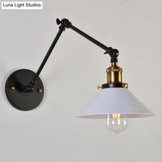 DecorBites™ Black/White-Brass Reading Wall Lamp with Swing Arm - Iron Conical 1-Light Factory Wall Lighting