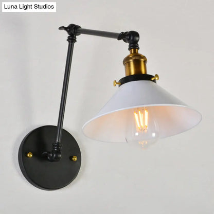 ديكوربايتس™ مصباح حائط للقراءة من النحاس الأسود/الأبيض مع ذراع متأرجح - إضاءة حائط مخروطية حديدية أحادية الضوء من المصنع