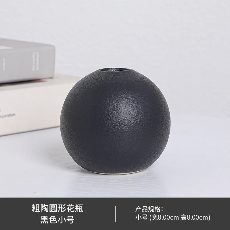 Black & White Ceramic Round Vase - C-S - Vase