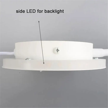 White circular led backlight fixture with side-mounted light and screws on the back of decorbites corded gooseneck wall sconce