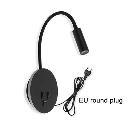 Black decorbites corded gooseneck wall sconce with usb ports and eu round plug for bedroom lighting and charging
