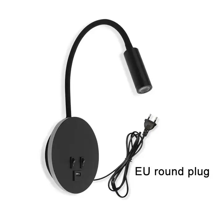 Black decorbites corded gooseneck wall sconce with usb ports and eu round plug for bedroom lighting and charging