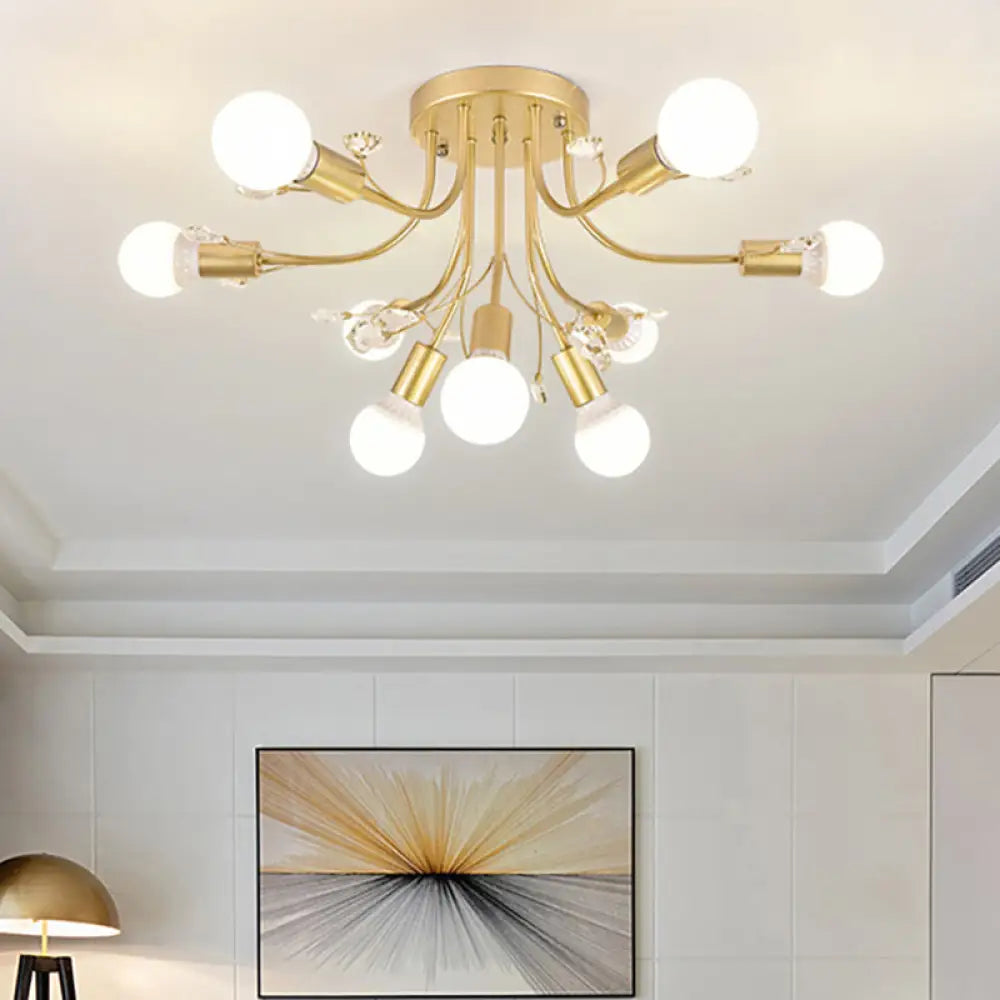 ديكوربايتس™ مصباح شبه مدمج بأذرع معدنية منحنية باللون الأسود/الأبيض/الذهبي - طراز نورديك - 6/9 مصابيح - غرفة نوم - مثبت في السقف