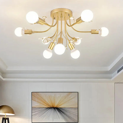 ديكوربايتس™ مصباح شبه مدمج بأذرع معدنية منحنية باللون الأسود/الأبيض/الذهبي - طراز نورديك - 6/9 مصابيح - غرفة نوم - مثبت في السقف