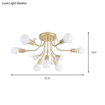 ديكوربايتس™ مصباح شبه مدمج بأذرع معدنية منحنية باللون الأسود/الأبيض/الذهبي - طراز نورديك - 6/9 مصابيح - غرفة نوم - مثبت في السقف
