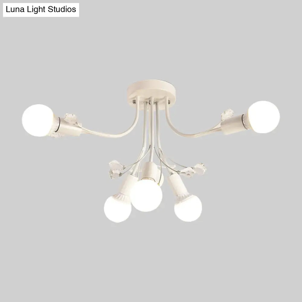 ديكوربايتس™ مصباح شبه مدمج بأذرع معدنية منحنية باللون الأسود/الأبيض/الذهبي - طراز نورديك - 6/9 مصابيح - غرفة نوم - مثبت في السقف