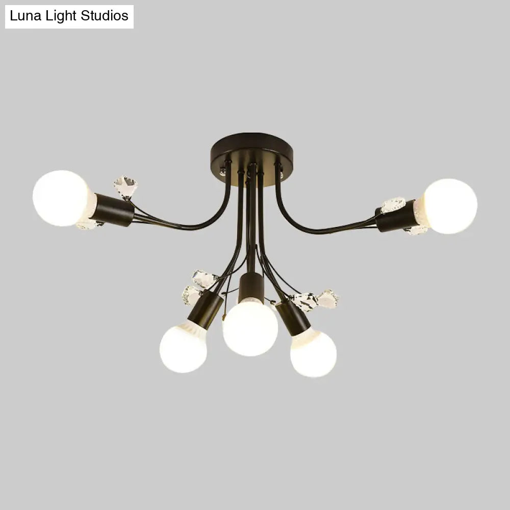 ديكوربايتس™ مصباح شبه مدمج بأذرع معدنية منحنية باللون الأسود/الأبيض/الذهبي - طراز نورديك - 6/9 مصابيح - غرفة نوم - مثبت في السقف