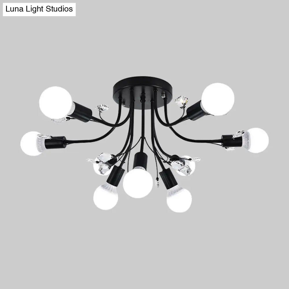 ديكوربايتس™ مصباح شبه مدمج بأذرع معدنية منحنية باللون الأسود/الأبيض/الذهبي - طراز نورديك - 6/9 مصابيح - غرفة نوم - مثبت في السقف