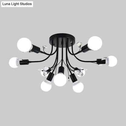 ديكوربايتس™ مصباح شبه مدمج بأذرع معدنية منحنية باللون الأسود/الأبيض/الذهبي - طراز نورديك - 6/9 مصابيح - غرفة نوم - مثبت في السقف