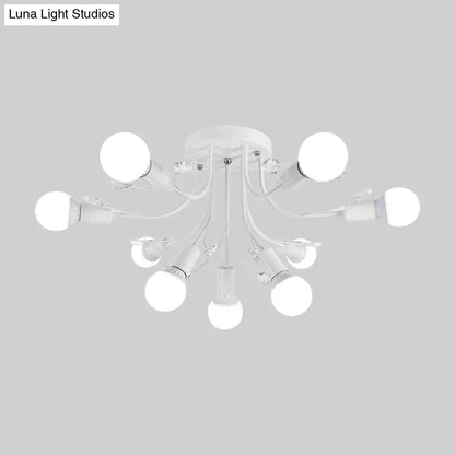 ديكوربايتس™ مصباح شبه مدمج بأذرع معدنية منحنية باللون الأسود/الأبيض/الذهبي - طراز نورديك - 6/9 مصابيح - غرفة نوم - مثبت في السقف